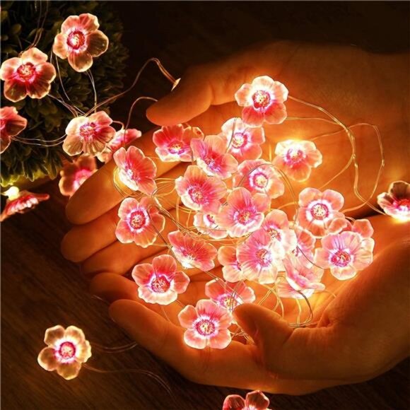 Cherry Blossom String Lights Pink Flower LED Fairy Lights Bedroom Party Decor - Picture 6 of 7